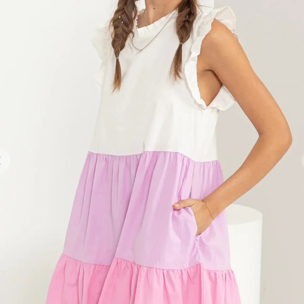 HYFVE White Lavender Pink Tiered Mini Dress - Picture 1 of 3